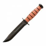 CUCHILLO KA-BAR 1251 SHORT FILO PLANO ACERO 1095 CRO-VAN 13.30CM NEGRO MANGO Y FUNDA DE CUERO MARRON